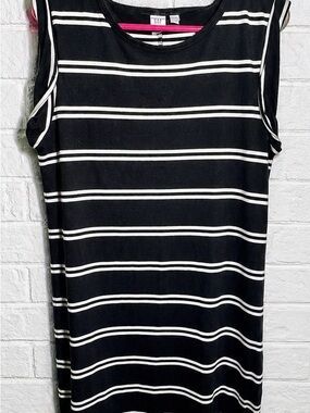 GAP Black and White Striped Sleeveless Shift Dress Size :Medium Tall
